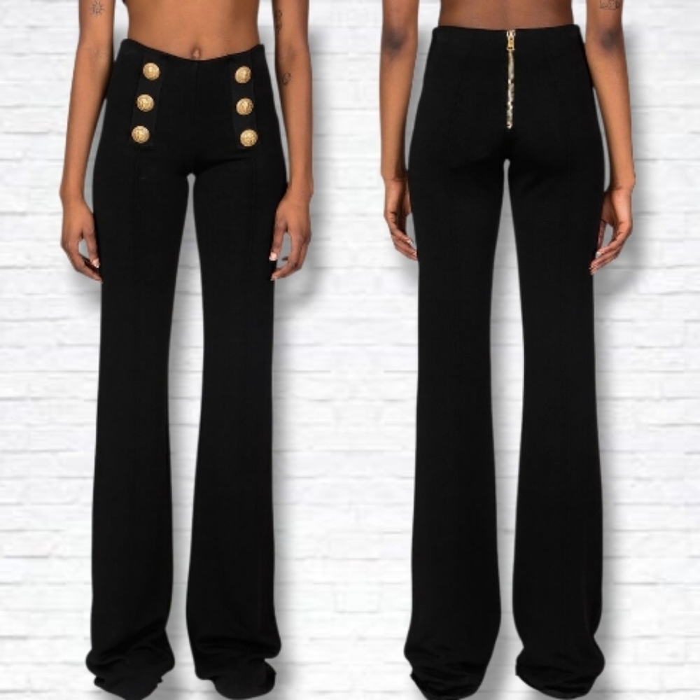 Pierre Balmain Dark Blue Velour 4 Button Highrise Straight Leg Pants Size 40 EU